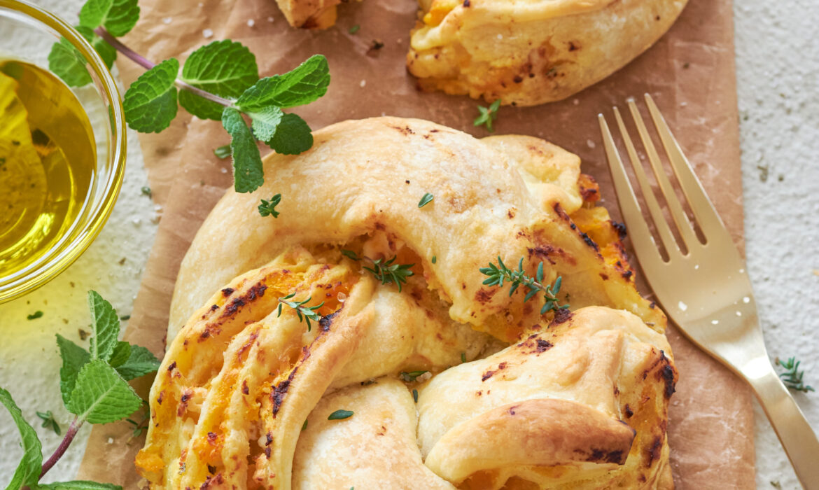 Trecce di sfoglia, zucca e Feta Zorbas