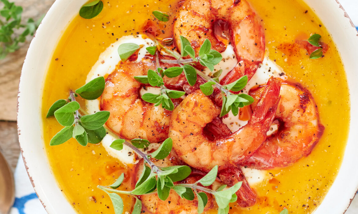 VELLUTATA DI PORRI, ZUCCA E YOGREKO BIO ZORBAS CON MAZZANCOLLE ALLA PAPRIKA
