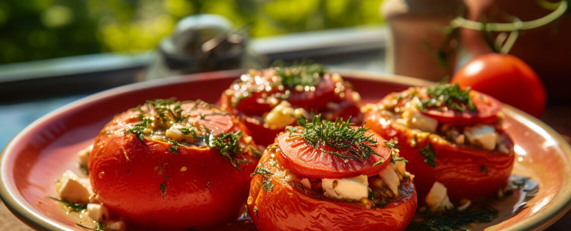 Pomodori ripieni di Babaganoush e feta